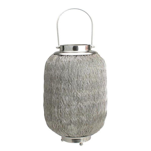 Beach Day Contemporary Large Wire Woven Hurricane Pillar Candle Holder