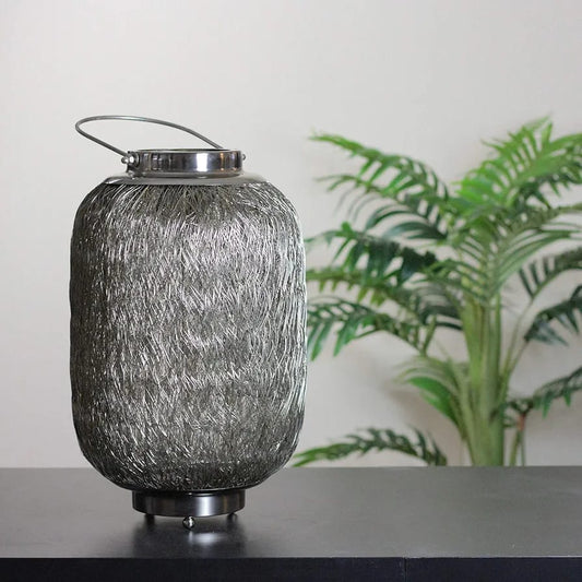 Beach Day Contemporary Large Wire Woven Hurricane Pillar Candle Holder